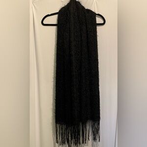 Scarf Eyelash Knit with Fringe Long Length Black